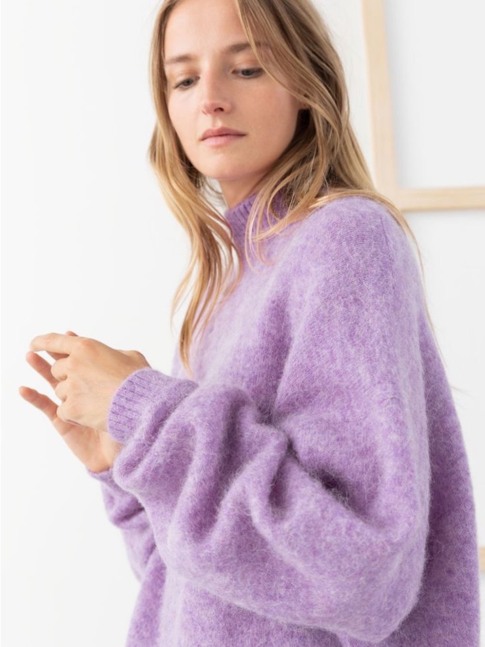 & other stories alpaca blend purple mock neck sweater